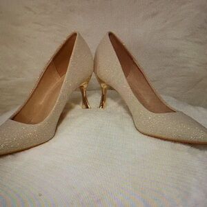 Cole Haan Cream Heels with Gold Accents